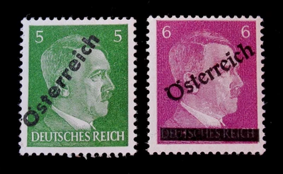 Estampillas de Austria Scott 390 391 Hitler 1945 conjunto de 2 sobreimpresión como nuevas MLH Foto 1 de 2