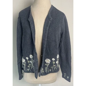 Talbots Floral Embroidered Grey Open Cardigan Women's Size S/P - Picture 1 of 3