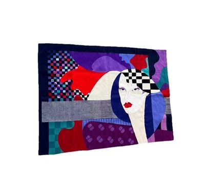 "TAPIZ ABSTRACTO CONTEMPORÁNEO ARTE DE PARED PINTURA TEXTIL MUJER DE COLECCIÓN TEJIDO A MANO 57""" Foto 1 de 4