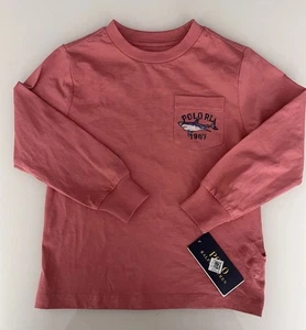 Polo Ralph Lauren RL Shark Long Sleeve Pocket T-Shirt Boy's Pink Size 4T - Picture 1 of 9