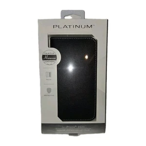 Platinum- Genuine Leather Wallet Folio for iPhone 12 & 12 Pro - Black - Zdjęcie 1 z 5