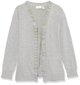 Girls Ruffle Cardigan Sweater, H/T Smoke, Medium US Heather Grey - Picture 1 of 1