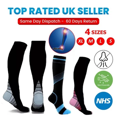 Compression Socks Men & Women Varicose Veins Anti-Fatigue Flight Travel Running - Image 1 of 4