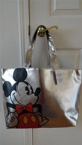 GENUINO Walt Disney GLITTER MICKEY MOUSE Cartera Bolso TOTE PLATEADO NEGRO Reversible - Imagen 1 de 1