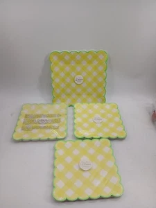 (Lot Of 4) Meri Meri Yellow Gingham Paper Plates Party Picnic 48 Total*** - Picture 1 of 14