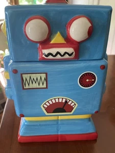 Blue Robot Droid Ceramic Cookie Jar Retro Vintage - Picture 1 of 8