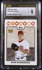 2008 Topps Update Max Scherzer rookie card #UH280 CSG Grade 9 MINT