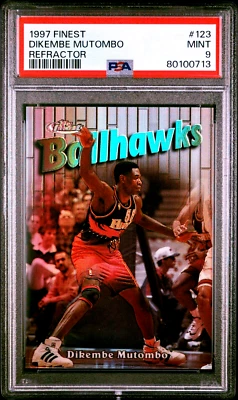 Topps Finest Refractor #123 1997 Dikembe Mutombo Salón de la fama/1090 PSA 9 *Solo 2 superiores* Foto 1 de 3