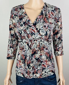 Emma James Women’s 3/4 Sleeve Blouse Blue Orange Floral Print Petite Large U11 - Imagen 1 de 9