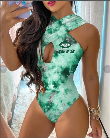 New York Jets Front Cross Bathing Suit Bikini Halter Tie Back Swimsuit Fan Gifts Cover