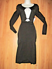 Sexy Black Long Sleeve Deep V-Neck Body Con Below The Knee Dress Size Small NWT