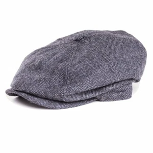Kids 8 Panel Herrigbone Flat Cap Grey Tweed - Peaky Blinders Newsboy Size 54cm - Picture 1 of 1