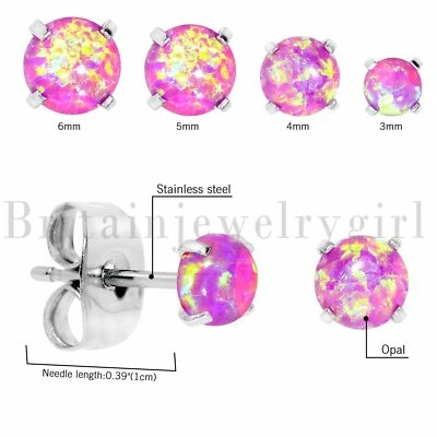 8 peças brincos femininos redondos de opala de fogo aço inoxidável 3/4/5/6 mm joias opala - Imagem 1 de 4
