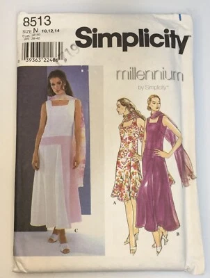 Dress & Scarf Size 10 12 14 S8513 Uncut Sewing Pattern Simplicity - Image 1 of 2