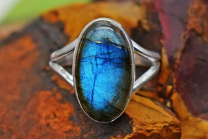 Labradorita azul natural, plata de ley 925, anillo hecho a mano, piedra ovala... - Imagen 1 de 2