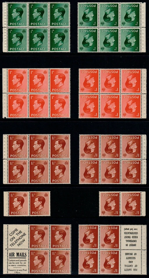 1936 keviii 1/2 d, 1d 1 1/2 d буклет стекол в вертикальном положении и перевернутый Sg Spec PB1-PB5 - Изображение 1 из 1