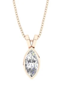 Bezel Solitaire Pendant 14K Rose Gold VS1 F 2.00 Ct Lab Grown Marquise Diamond - Picture 1 of 9