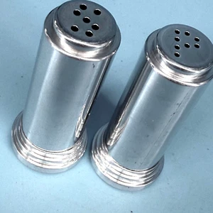 Vintage Art Deco Salt And Pepper Shakers Aluminum SF Towers w Case - Picture 1 of 7