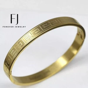 Men's Stainless Steel 7" Design Bangle Bracelet Gold plated Unisex +BOX - Picture 1 of 4