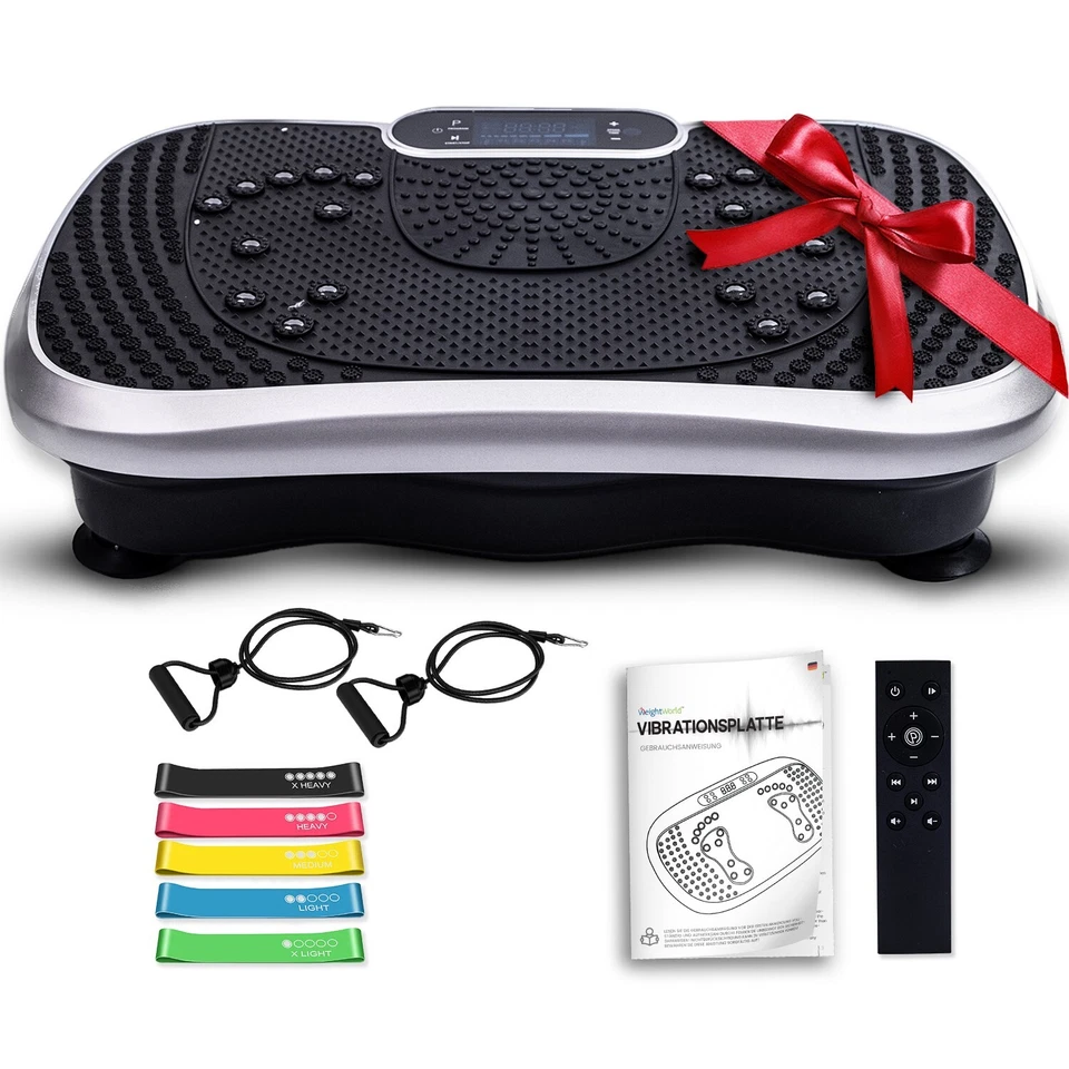WEIGHTWORLD Vibrationsplatte - Ganzkörpertraining - Muskelaufbau & Abnehmen - Fitnessbänder