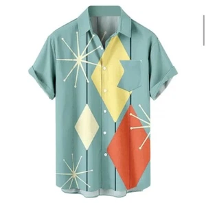 Shirt Size Medium Men Hawaiian 50’s Style Button Down Bowling Shirt - Picture 1 of 4