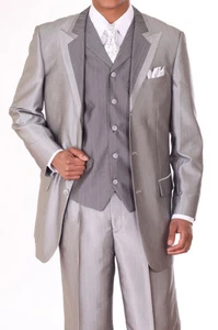 Neu 3-teiliger stilvoller High Fashion Anzug für Herren silber von Fortino Landi # 5907 - Bild 1 von 5