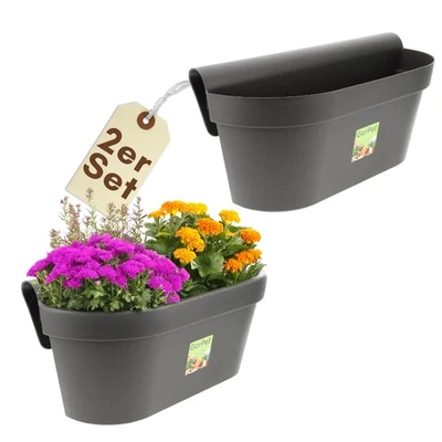 2er Set Geländerkasten Balkon mit Wasserspeicher Blumen Topf Zaun Geländer - Bild 1 von 4