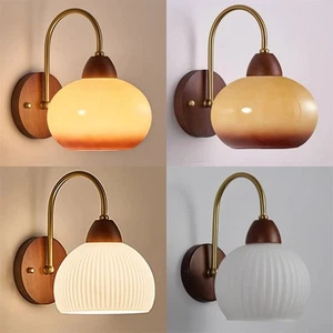 Nordic Minimalist Solid Wood Wall Sconce Art Glass Wall Mount Lamp Hallway Aisle - Picture 1 of 12
