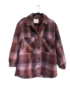 Lucky Brand Small Oversize Rust Mauve Plaid Brushed Fleece Shacket Jacket - Picture 1 of 11