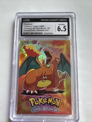 1999 Topps Pokemon Charizard #E6 Movie Edition Rainbow Foil Card PSA 9 - Image 1 of 2