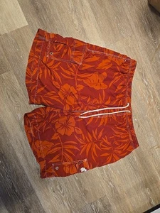 Caribbean Joe Board Shorts Swim Trunks Men's Size Large Red Tropical Print - Picture 1 of 4