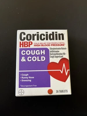 Coricidin HBP Cough & Cold Tablets - 16 Count. Cough-Runny Nose-Sneezing - Image 1 of 4