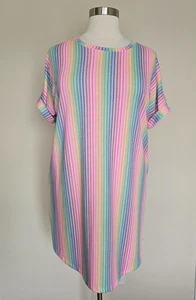 Crown & Ivy Gr. XL Kurzarm Regenbogen gestreift Tee Shirt T-Shirt Kleid Neu ohne Etikett - Bild 1 von 13
