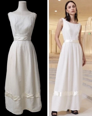 Vintage 60s White Lace Chiffon Crinoline Maxi Dress Prom Wedding Gown XS/S Union - Image 1 of 4