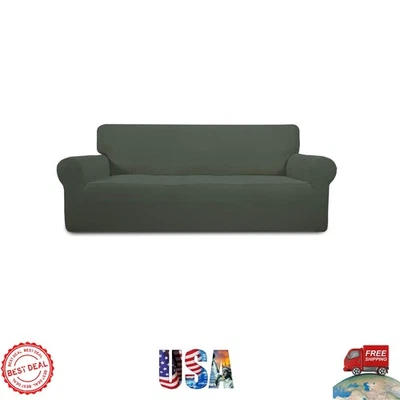 Elastic Bottom Stretch Sofa Protector - Olive Green with Small Checks Pattern - Image 1 of 4