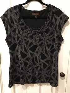 WOMEN'S TOP SHIRT  BLACK PRINT SHORT SLEEVE DANA BUCHMAN SZ XL - Picture 1 of 9
