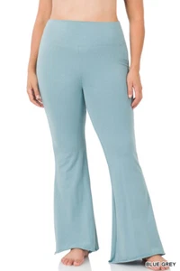 1X 2X 3X Women High Waist Soft Stretch Cotton Leggings Raw Hem Flared Yoga Pants - Picture 1 of 18