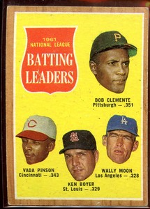 1962 Topps #52 NL Batting Leaders Roberto Clemente Pinson, Boyer, Moon - EX-MT