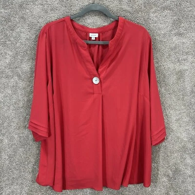 Блузка женская Avenue 30/32 красная с v-образным вырезом рукав 3/4 пуловер поповер струящийся прибрежный - Изображение 1 из 4