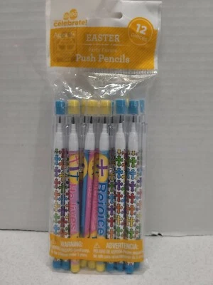 12 lápices de punto de empuje de Pascua para celebrar fiestas para niños bolsa de regalos suministros para favores nuevos en paquete Foto 1 de 4