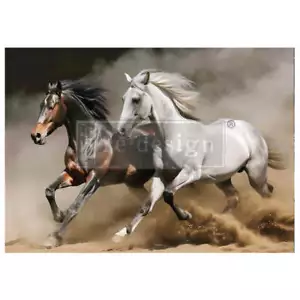 Caballos de maniobras salvajes | Steampunk decoupage de fibra A1 | Rediseño con Prima - Imagen 1 de 3