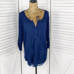 St. John’s Bay Shirt Womens Large Navy Blue Embroidered Layer Scoop V Neck Tunic - Picture 1 of 12