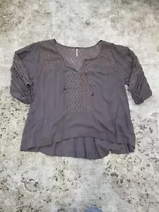Free People Top donna XS grigio pizzo uncinetto boho scollo a scoop contadino floreale - Foto 1 di 5