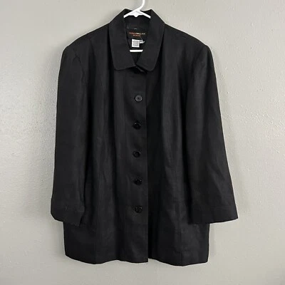 Chaqueta Harris Wallace Mujer Talla Grande 18W 100% Lino Negro Botón Cuello Frontal Foto 1 de 4