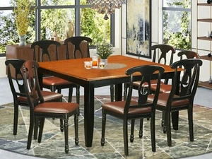 9pc dining set, 54x54 square dining table w/ leaf + 8 padded chairs cherry black - Picture 1 of 12