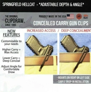 Clipdraw Belt Clip for Springfield Hellcat IWB Adjustable - Ambi Holster - Picture 1 of 12