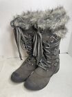 Muk Luks Grey Winter Tall  Suede, Faux Fur boots US 9 Knited shank, Thinsulate