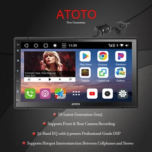 Double DIN 7 inch Car Stereo Apple Carplay Android Wireless Radio w/ F+R Camera - Picture 1 of 11