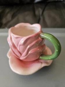 Figural Rose Tea cup and Saucer Set Demitasse Expresso Ceramic Beautiful! - Picture 1 of 4