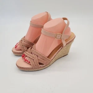 NEW Forever Wedges Sandals Womens Beige/ Blush Pink Nude Braided Shoes Ankle 9 - Picture 1 of 12